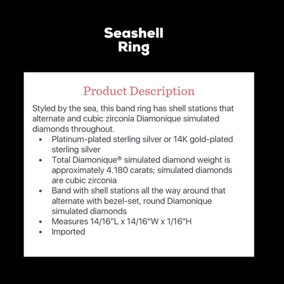 Diamonique High-Polish Seashell Band Ring Sterling Silver Size 8 - Picture 7 of 7